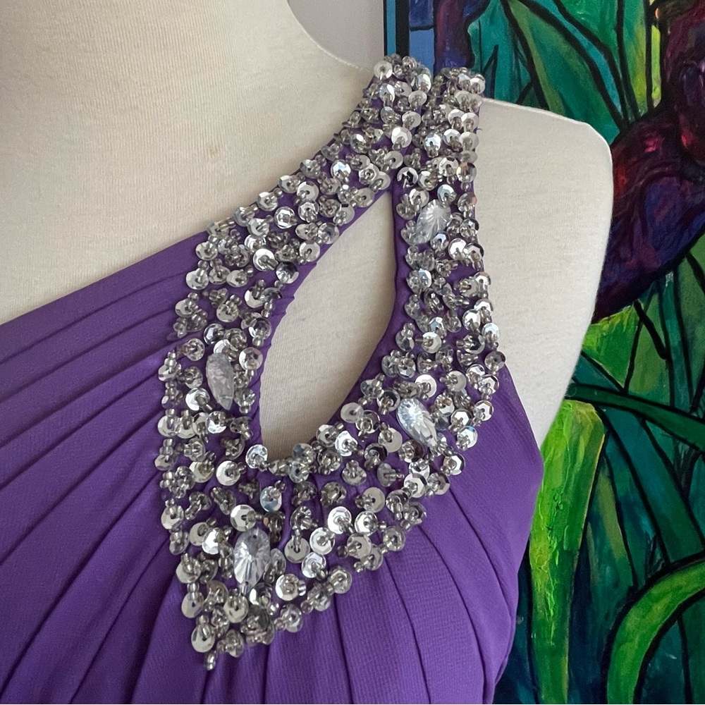 $75 SALE Formal Evening Gown One Shoulder Corset Embellish Purple Holiday Party - Picture 2 of 10